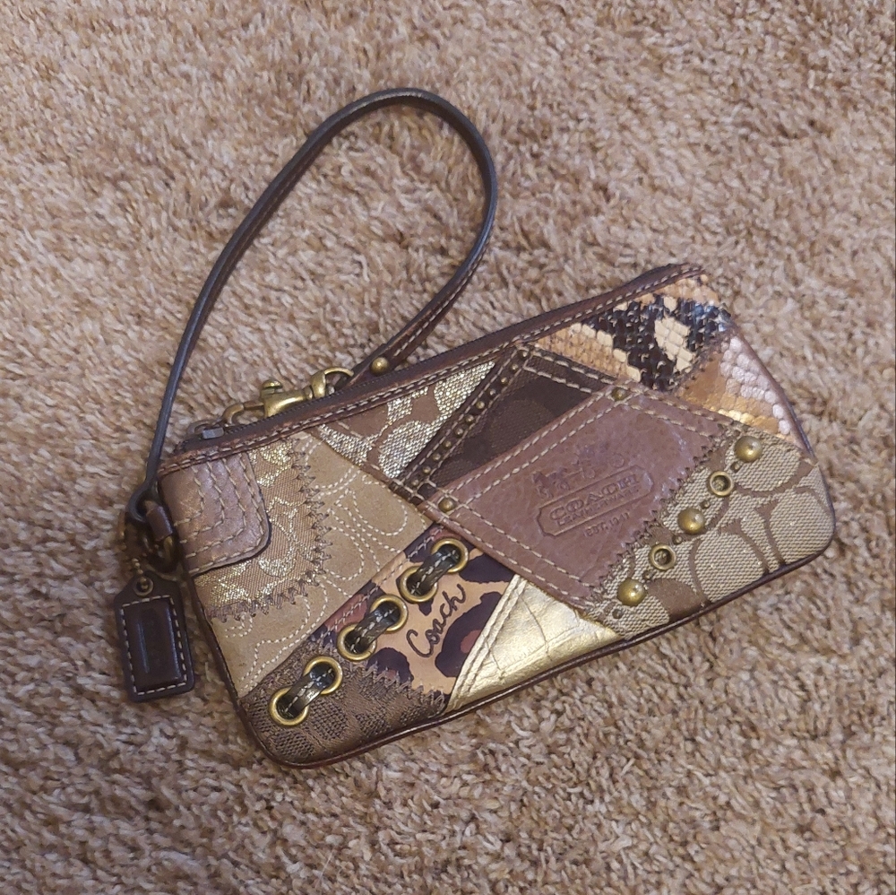 Coach Metallic Patchwork Wristlet - Gold/Brown - Picture 9 of 16